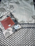 King Size Cotton Flat Bedsheet Set | Beige Black Floral Print | With 2 Stitched Pillow Covers