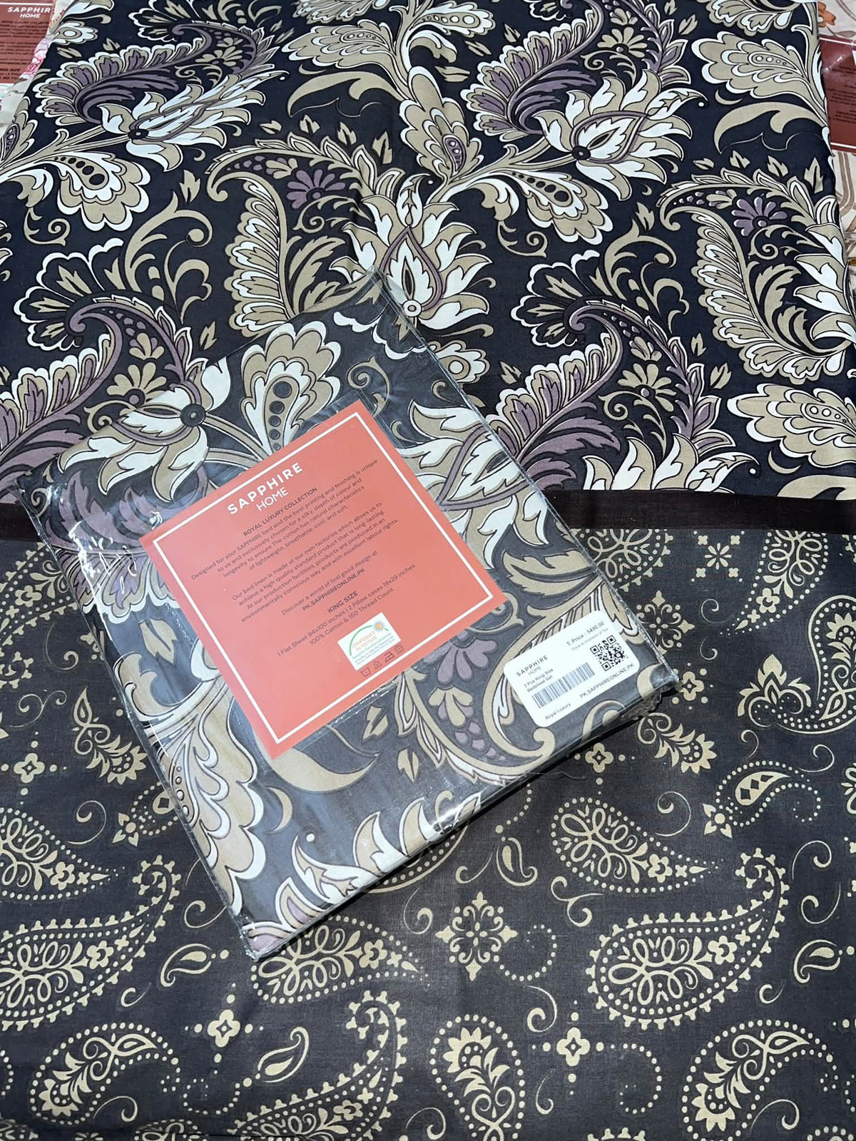 King Size Cotton Flat Bedsheet Set | Black Floral Print | With 2 Stitched Pillow Covers