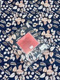 King Size Cotton Flat Bedsheet Set | Dark Blue Floral Print | With 2 Stitched Pillow Covers