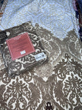 King Size Cotton Flat Bedsheet Set | Dark Brown Off White Floral Print | With 2 Stitched Pillow Covers