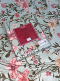 King Size Cotton Flat Bedsheet Set | Grey Green Floral Print | With 2 Stitched Pillow Covers