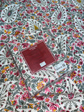 King Size Cotton Flat Bedsheet Set | Grey Pink Floral Print | With 2 Stitched Pillow Covers