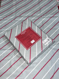 King Size Cotton Flat Bedsheet Set | Grey White Lining Print | With 2 Stitched Pillow Covers