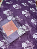 King Size Cotton Flat Bedsheet Set | Purple White Floral Print | With 2 Stitched Pillow Covers