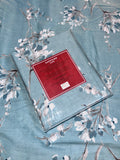King Size Cotton Flat Bedsheet Set | Sky Blue Floral Print | With 2 Stitched Pillow Covers