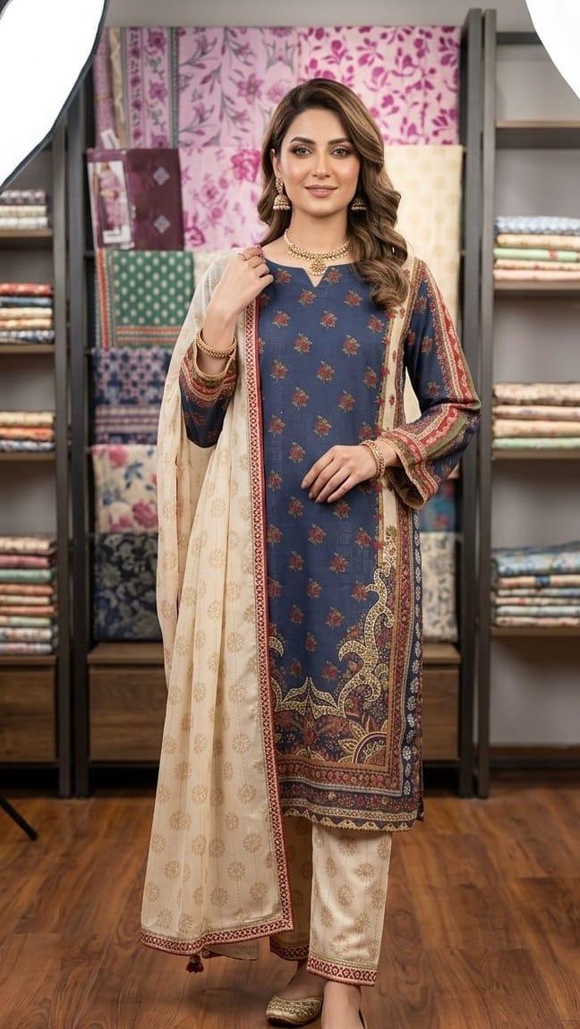 3 Piece Dobby Lawn Printed Suit – Self Print Lawn | Lightweight Summer Wear