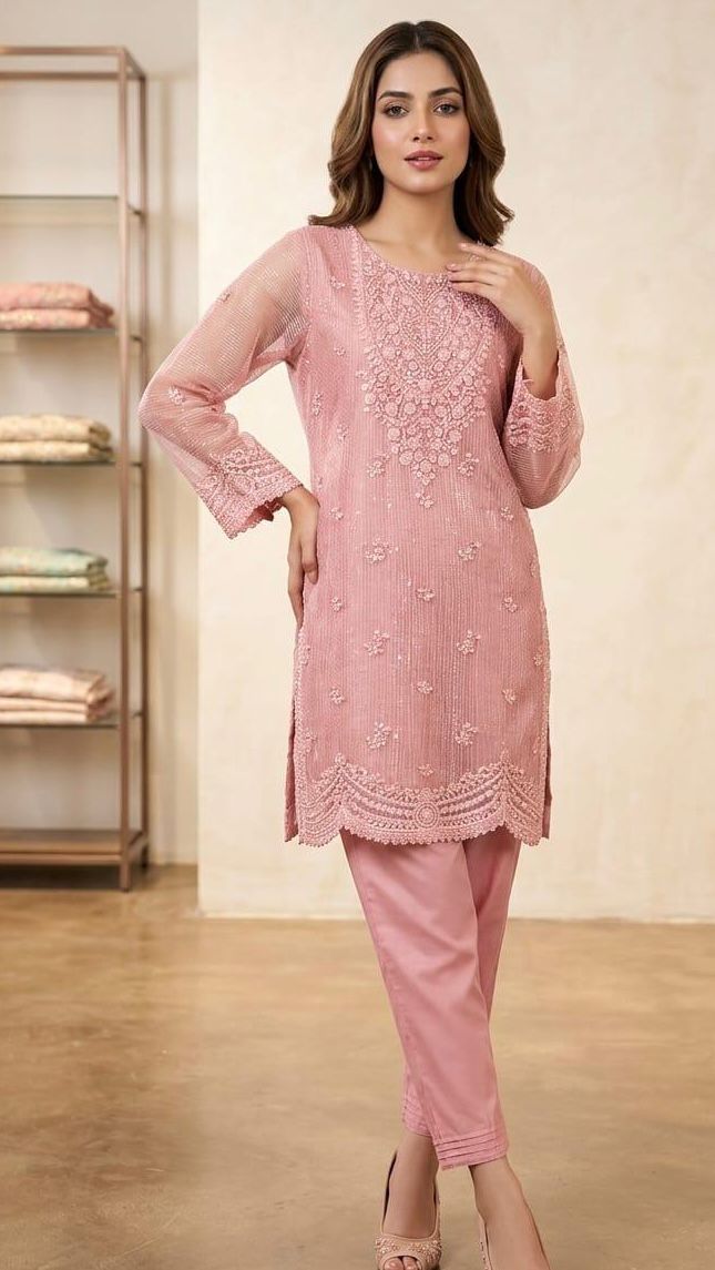 2 Piece Cutwork Embroidered Suit – Cotton Net | Elegant Festive Wear
